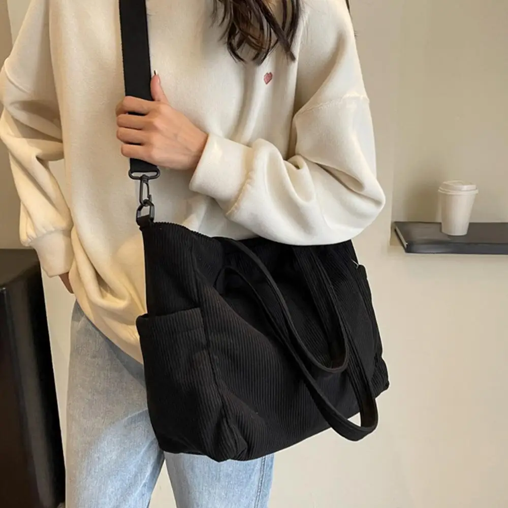 Corduroy Tote Bag Travel Crossbody Purse Business Bag Large Messenger Shoulder Bag Women's Corduroy Handbags For Casual Work