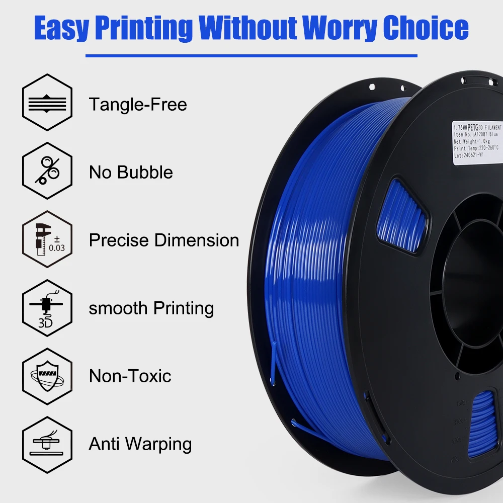 22LBS PETG Filament 3D Printer Filament 10 5 Rolls 1KG 1.75mm Bundle Multicolor Accuracy +/- 0.02mm 10kg 5kg PETG, Plastic Spool