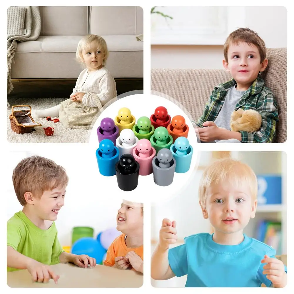 Balls In Cups Montessori Toy Early Education Toys Color Sorting And Counting Wooden Peg Dolls In Cups For Children Boys Girls