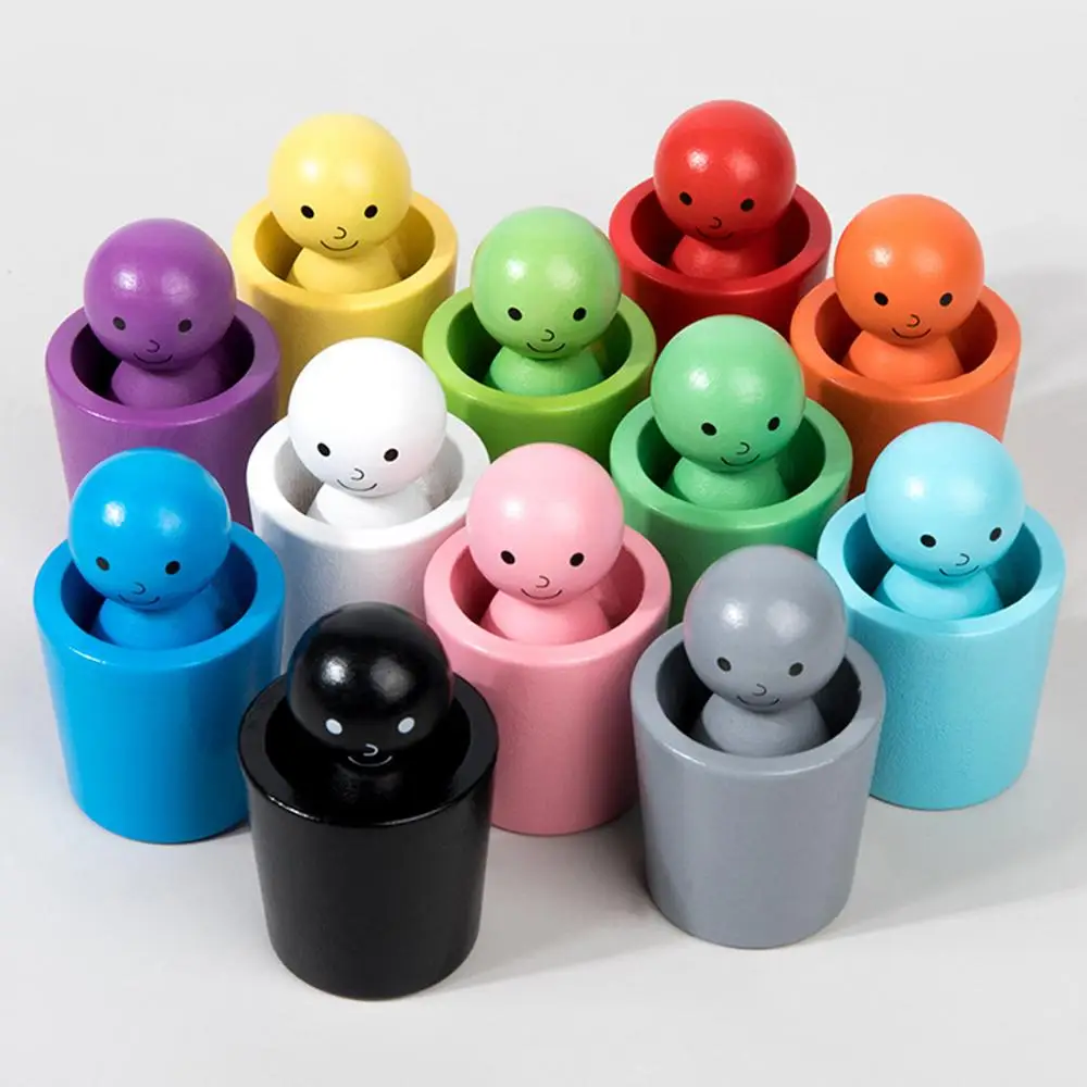 Balls In Cups Montessori Toy Early Education Toys Color Sorting And Counting Wooden Peg Dolls In Cups For Children Boys Girls