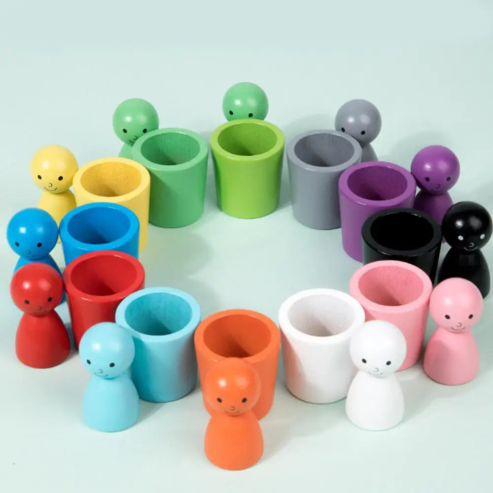 Balls In Cups Montessori Toy Early Education Toys Color Sorting And Counting Wooden Peg Dolls In Cups For Children Boys Girls
