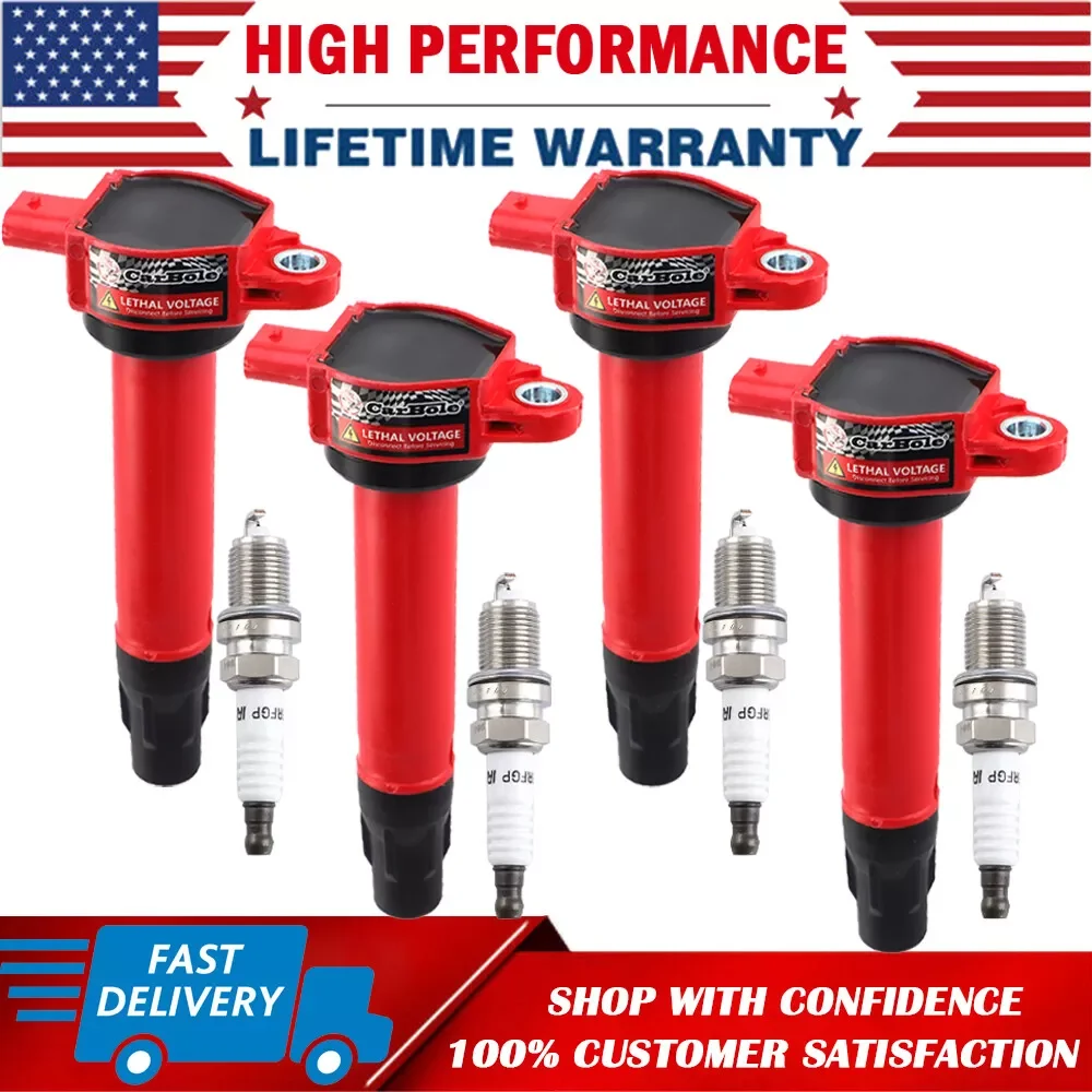 Carbole 4 Pack Ignition Coils and Iridium Spark Plugs For Jeep Dodge Chrysler 2.0L 2.4L