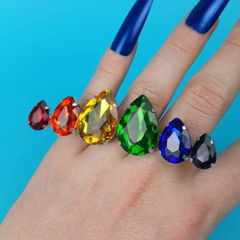 Stonefans Oversized Overlong Colorful Rings Statement Jewelry for Women Exaggerated Large Cocktail Ring Open Finger Accessories