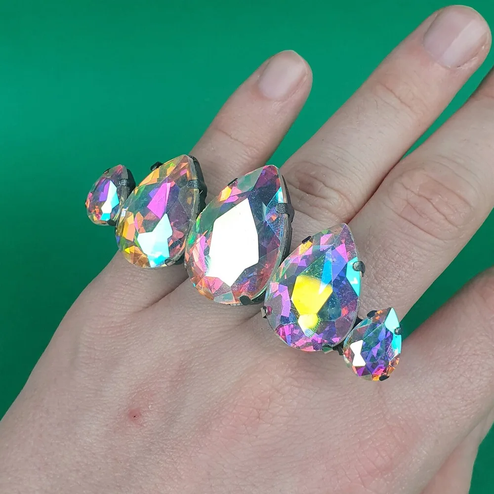 Stonefans Oversized Overlong Colorful Rings Statement Jewelry for Women Exaggerated Large Cocktail Ring Open Finger Accessories