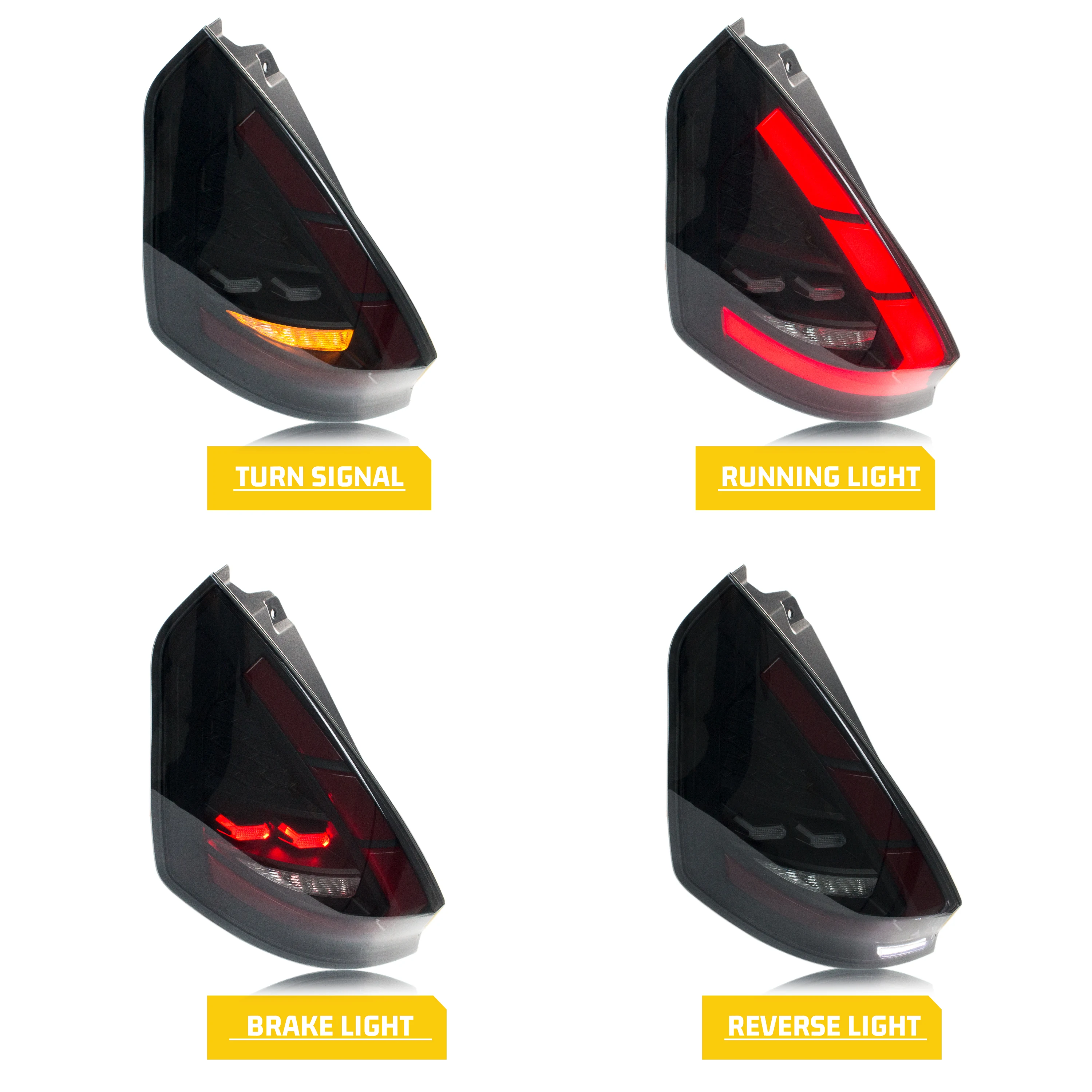 LED Tail Lights for Ford Fiesta 2008-2017 MK7 MK7.5 Dynamic Animation Sequential Turn Signal Rear Lamps