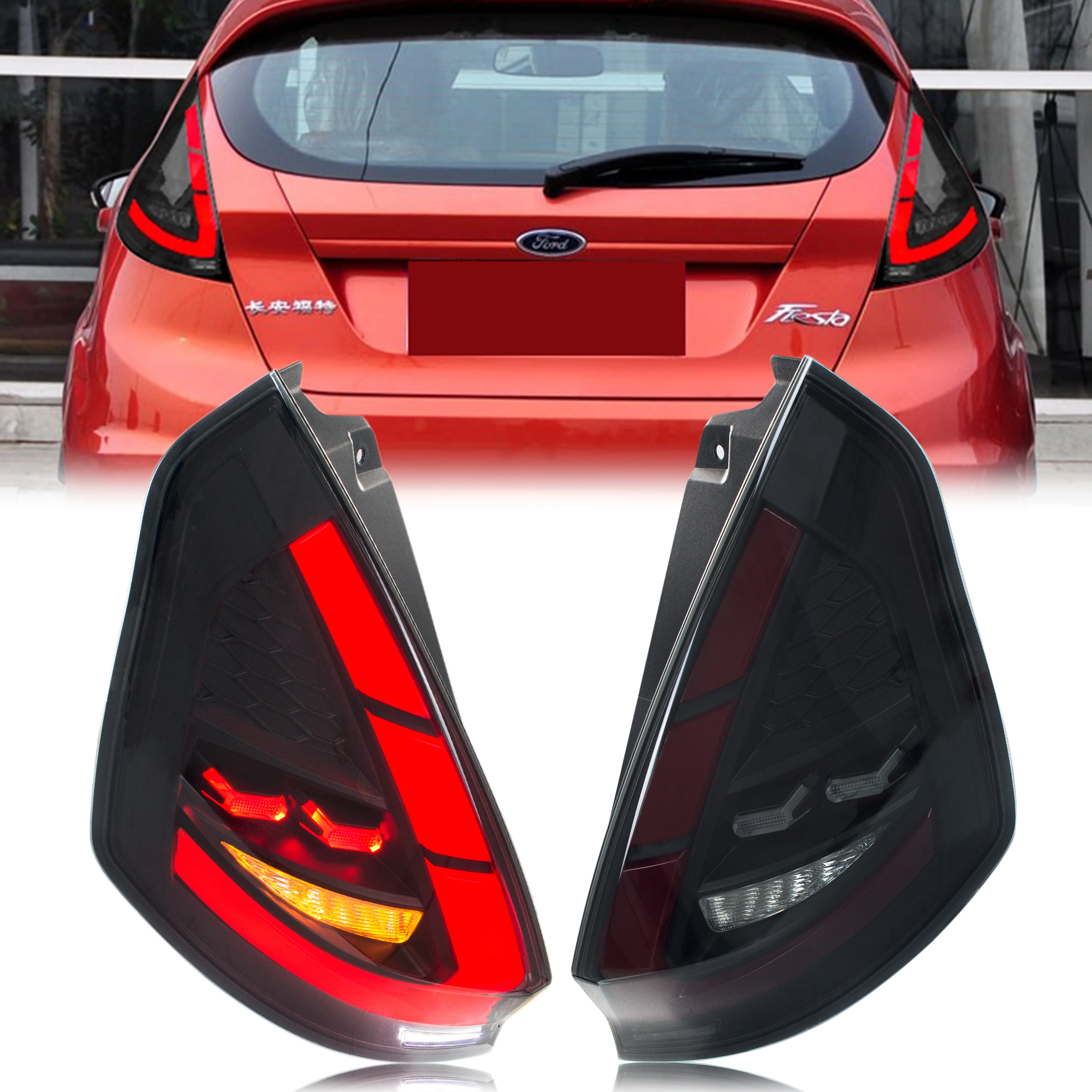 LED Tail Lights for Ford Fiesta 2008-2017 MK7 MK7.5 Dynamic Animation Sequential Turn Signal Rear Lamps