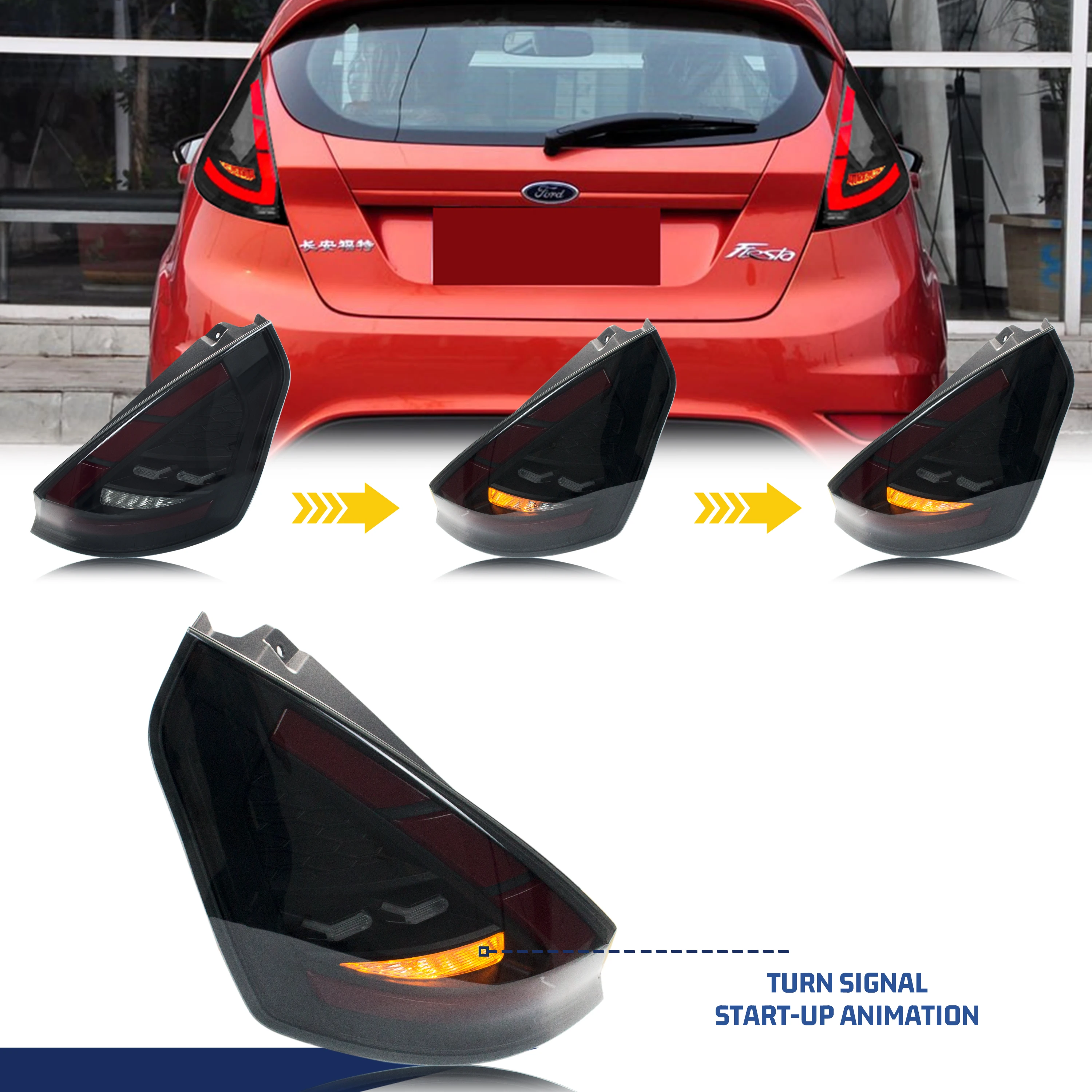 LED Tail Lights for Ford Fiesta 2008-2017 MK7 MK7.5 Dynamic Animation Sequential Turn Signal Rear Lamps