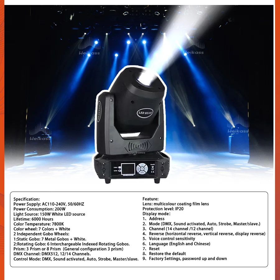 No Tax 1-12Pcs Hot Selling LED 150W Beam Spot Moving Head 3 Or 8 Prisms For DMX512 Disco Party Dj Wedding Christmas Stage Light