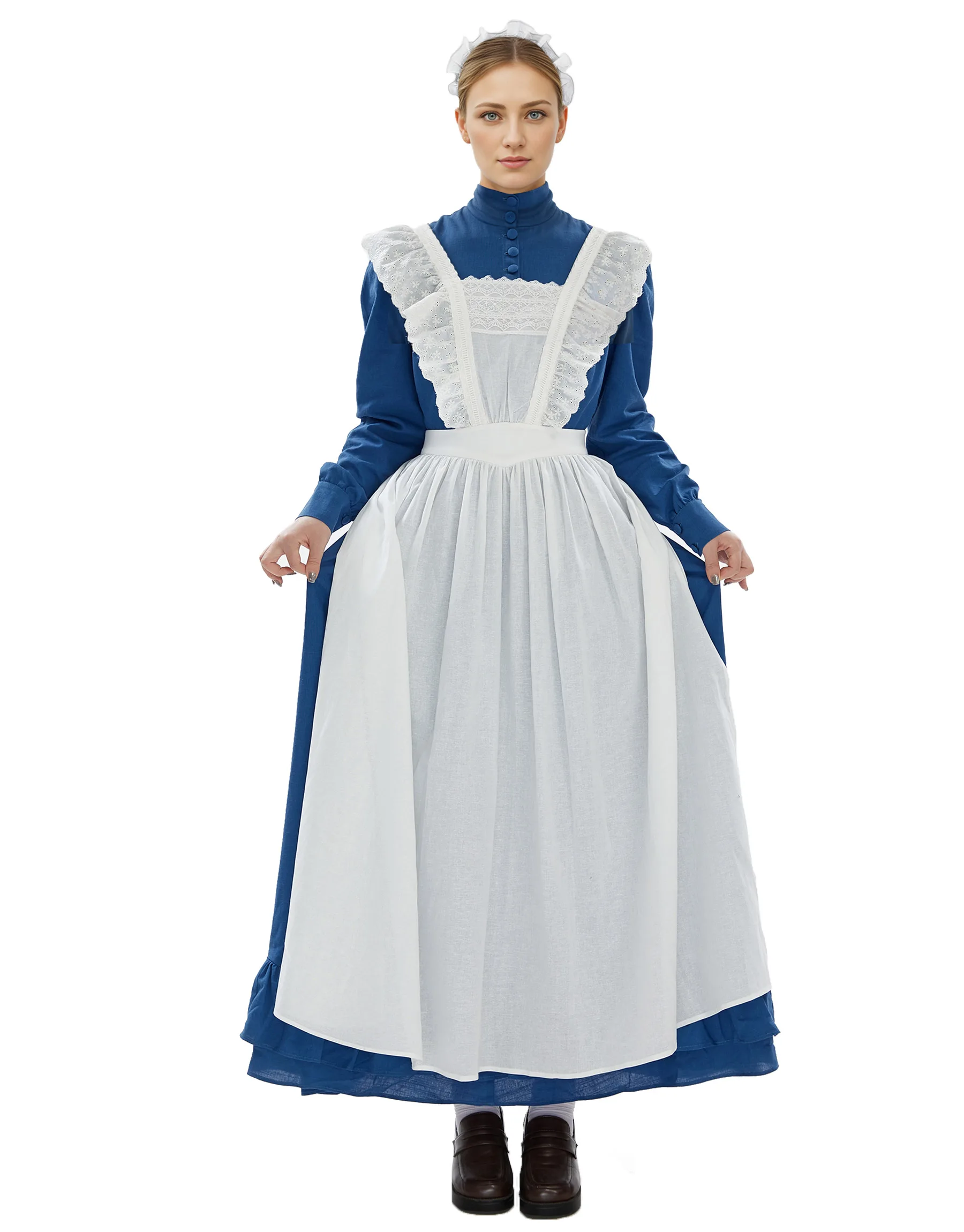 DAIZBELLA Women's Medieval Renaissance Cosplay Accessory Victorian Apron and Ruffle Head Accessory for Halloween