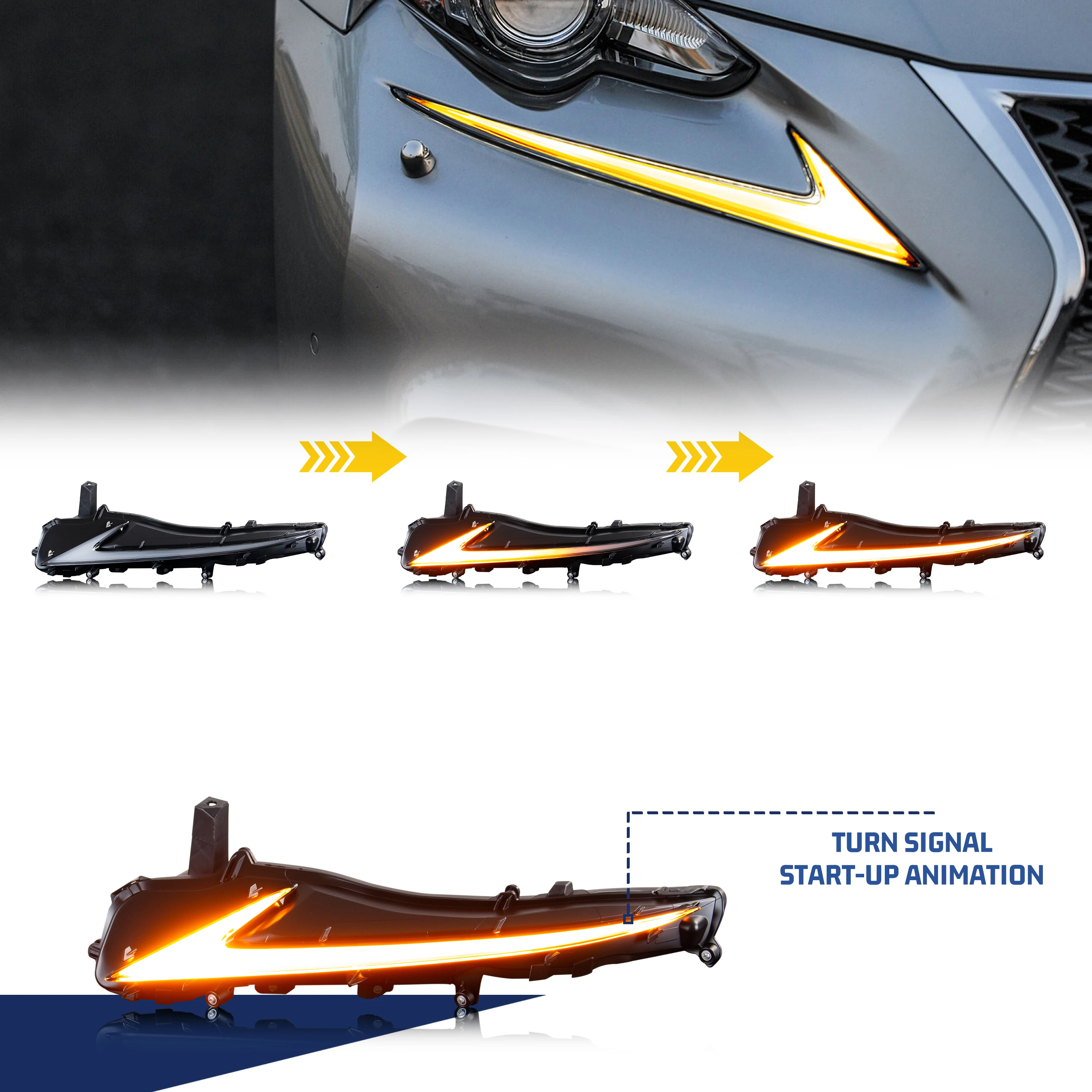 LED Daytime Running Light Kit for Lexus IS250 IS200t IS350 ISF IS300 2014-2016 Sequential Turn Signal DRL Assembly