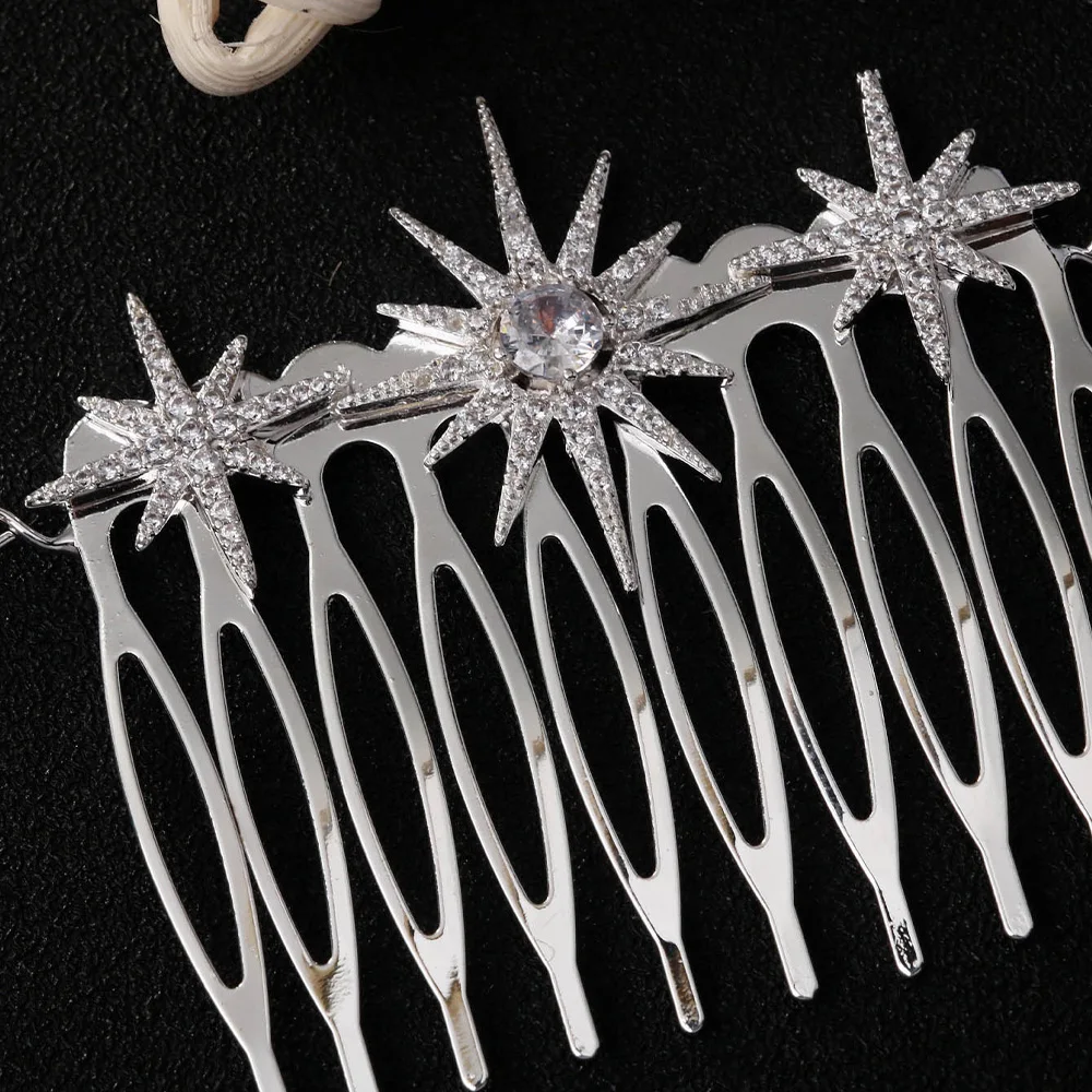 Stonefans Fashion Rhinestone Star Hair Comb Chain Jewelry for Women Bridal Multilayer Thin Chain Tiara Wedding Headpiece Gift
