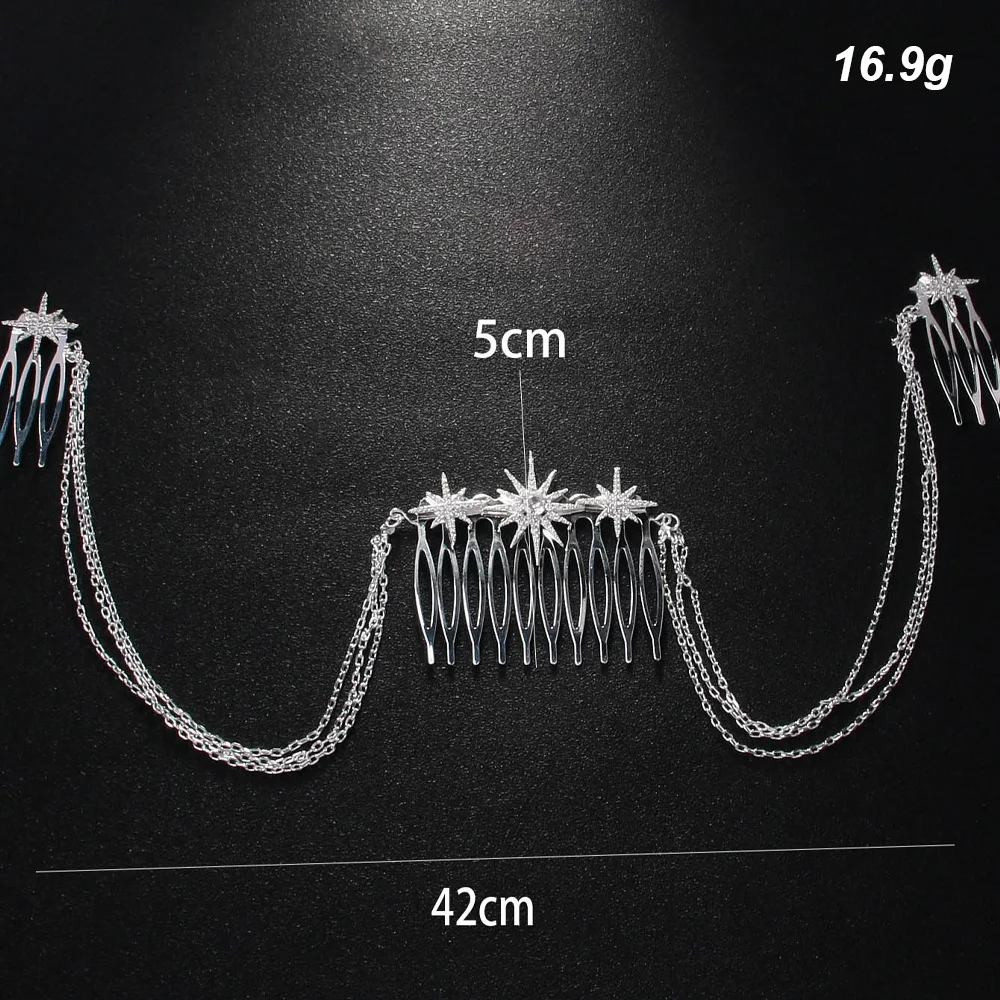 Stonefans Fashion Rhinestone Star Hair Comb Chain Jewelry for Women Bridal Multilayer Thin Chain Tiara Wedding Headpiece Gift