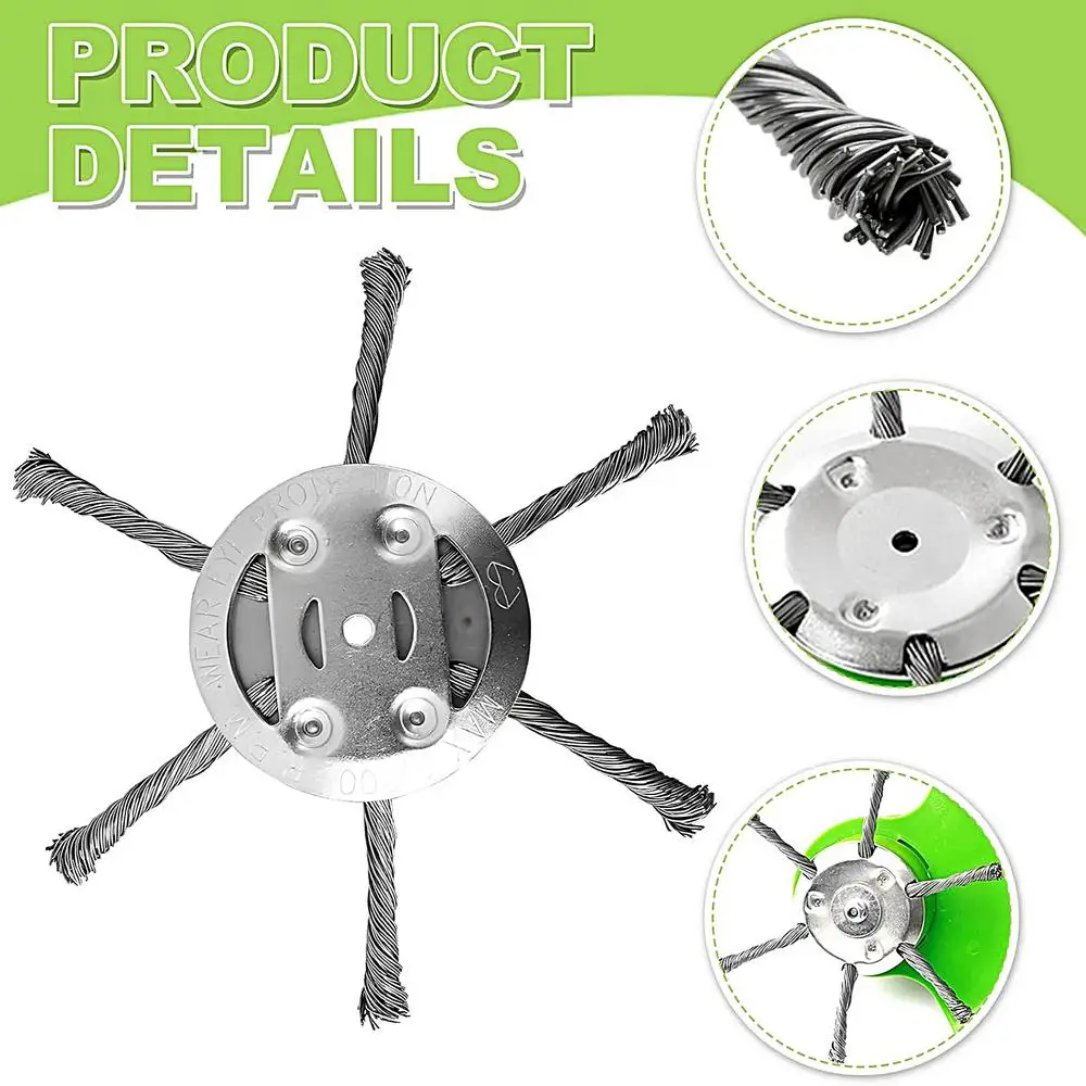 Upgrade 6 Heads Steel Wire Weeds Brush Cutter Grass Trimmer Head Universal Rotary Wheel Brush Disc Lawn Mower Garden Tools