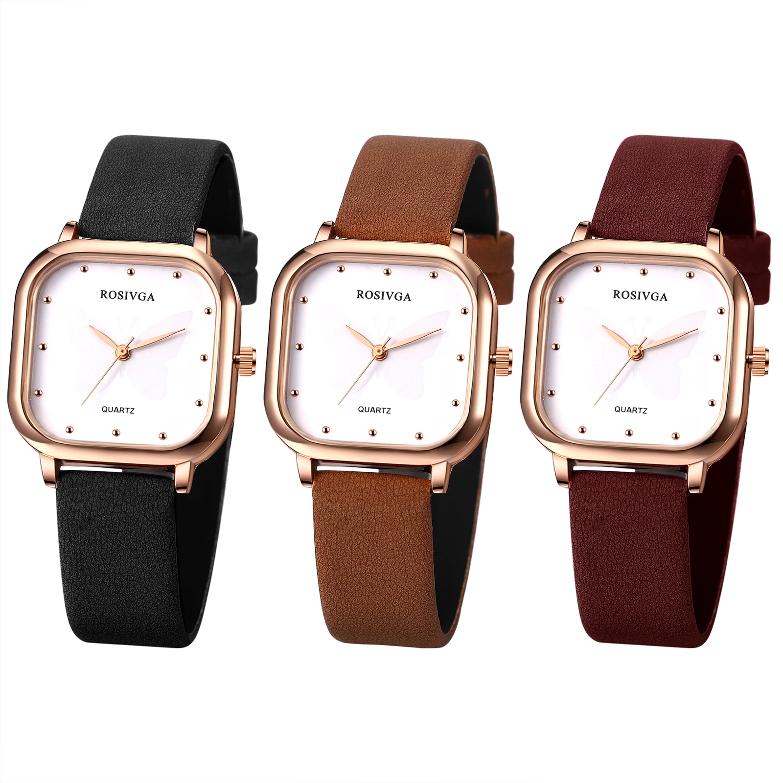 LANCARDO Leather Strap Ultra-thin Quartz Women's Watch Polka Dot Dial Butterfly Decorative Dial Exquisite Fashion Women's Watch
