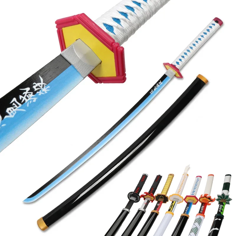Anime Katana 104cm Giyuu Blue Role-playing Weapons Props with Sword Holder and Belt 1: 1 Replica Japanese Samurai Sword