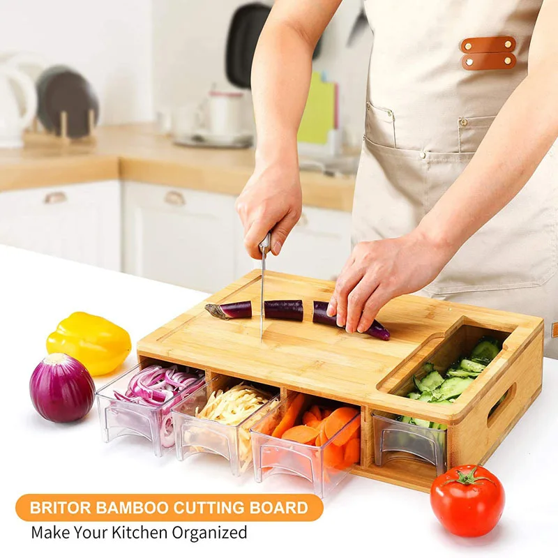 Solid Wood Kitchen Cutting Board Storage Box Drawer Type Cutting Board Rolling Panel Cutting Fruit Board Can Store