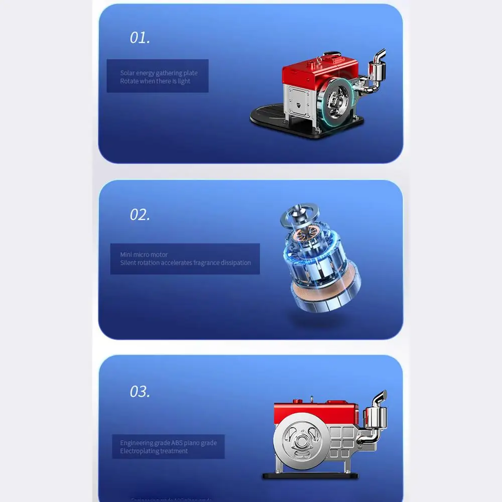 Solar Powered Car Air Freshener Vintage Air Freshener For Car Simulated Engine Car Air Fresheners With Solar Rotating Portable