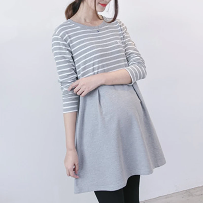 Spring and Autumn Maternity Dress Sweet Casual Loose Straight Clothes for Pregnant Women Elegant Long Sleeve Maternity Dress F5