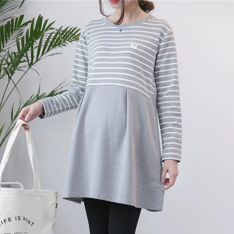 Spring and Autumn Maternity Dress Sweet Casual Loose Straight Clothes for Pregnant Women Elegant Long Sleeve Maternity Dress F5