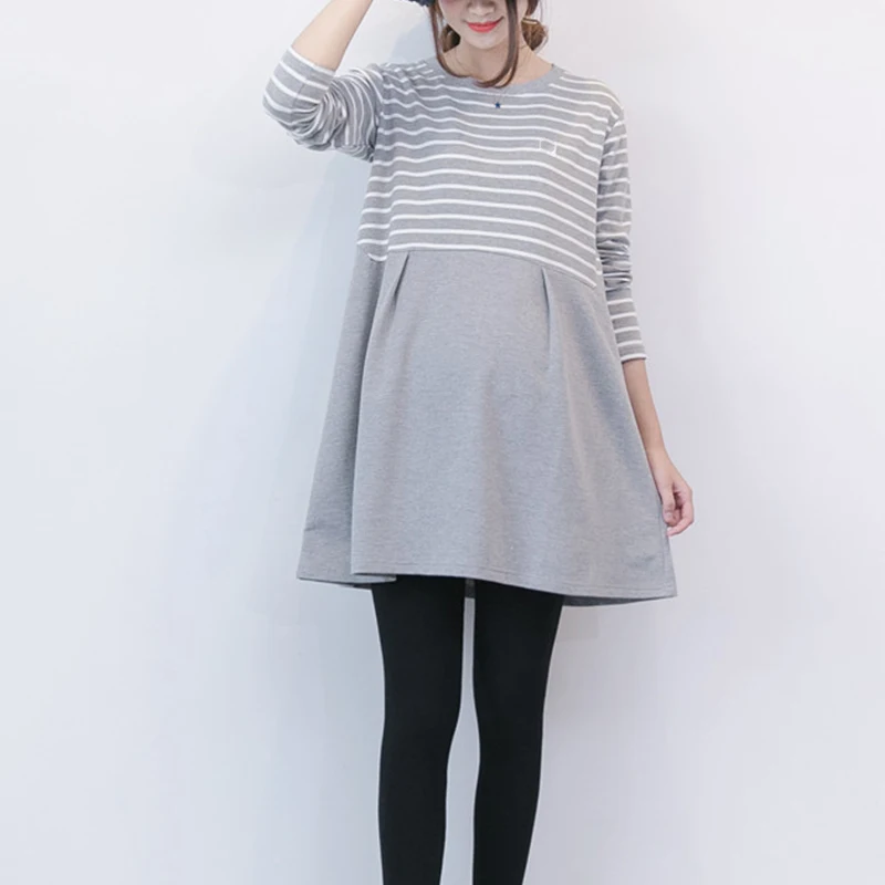 Spring and Autumn Maternity Dress Sweet Casual Loose Straight Clothes for Pregnant Women Elegant Long Sleeve Maternity Dress F5