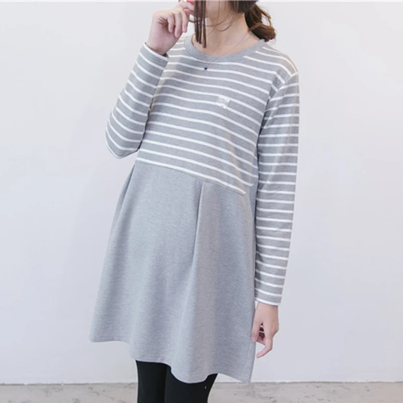 Spring and Autumn Maternity Dress Sweet Casual Loose Straight Clothes for Pregnant Women Elegant Long Sleeve Maternity Dress F5