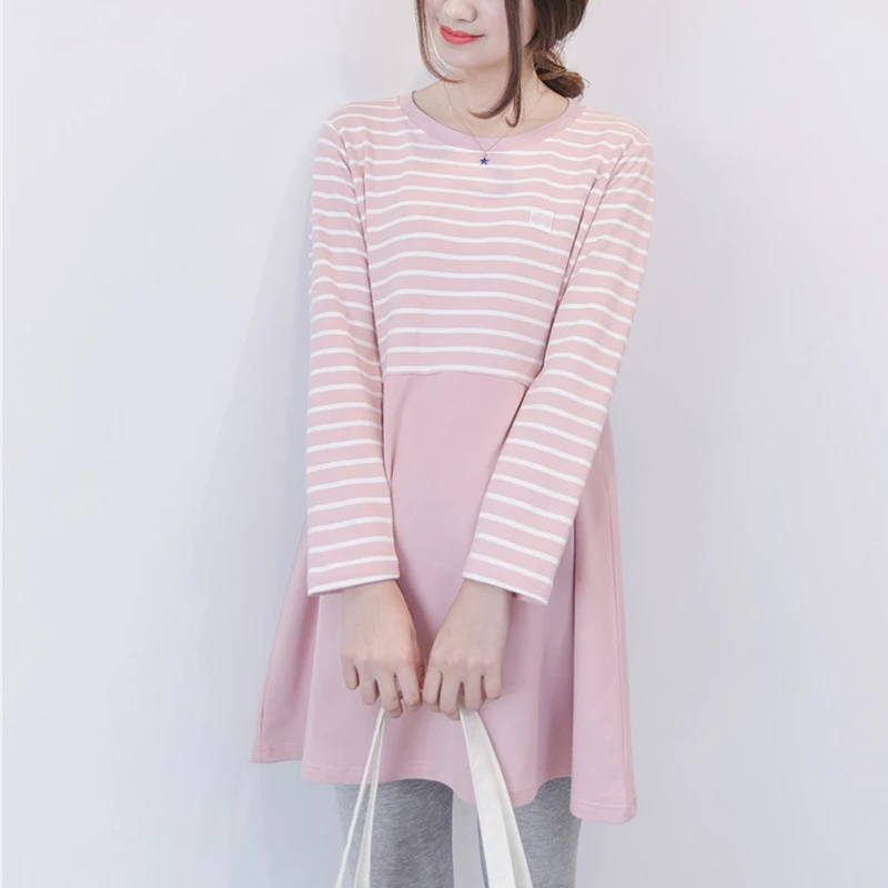 Spring and Autumn Maternity Dress Sweet Casual Loose Straight Clothes for Pregnant Women Elegant Long Sleeve Maternity Dress F5