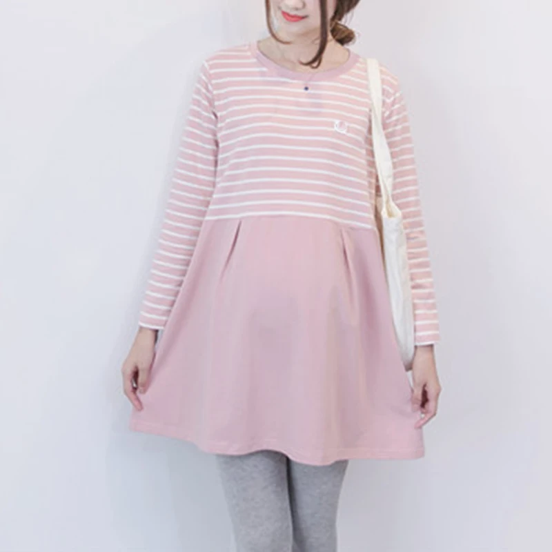 Spring and Autumn Maternity Dress Sweet Casual Loose Straight Clothes for Pregnant Women Elegant Long Sleeve Maternity Dress F5