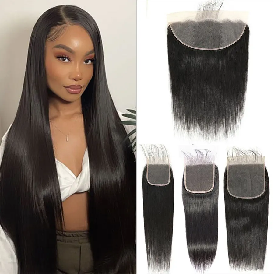 Straight Hair 2X6 13x4 Lace Frontal Closure Only 4x4 5x5 6x6 Lace Closure Brazilian Hair PrePlucked Hair Line Human Hair Closure