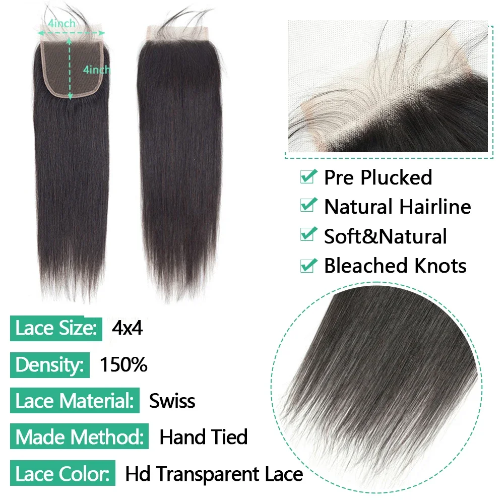 Straight Hair 2X6 13x4 Lace Frontal Closure Only 4x4 5x5 6x6 Lace Closure Brazilian Hair PrePlucked Hair Line Human Hair Closure