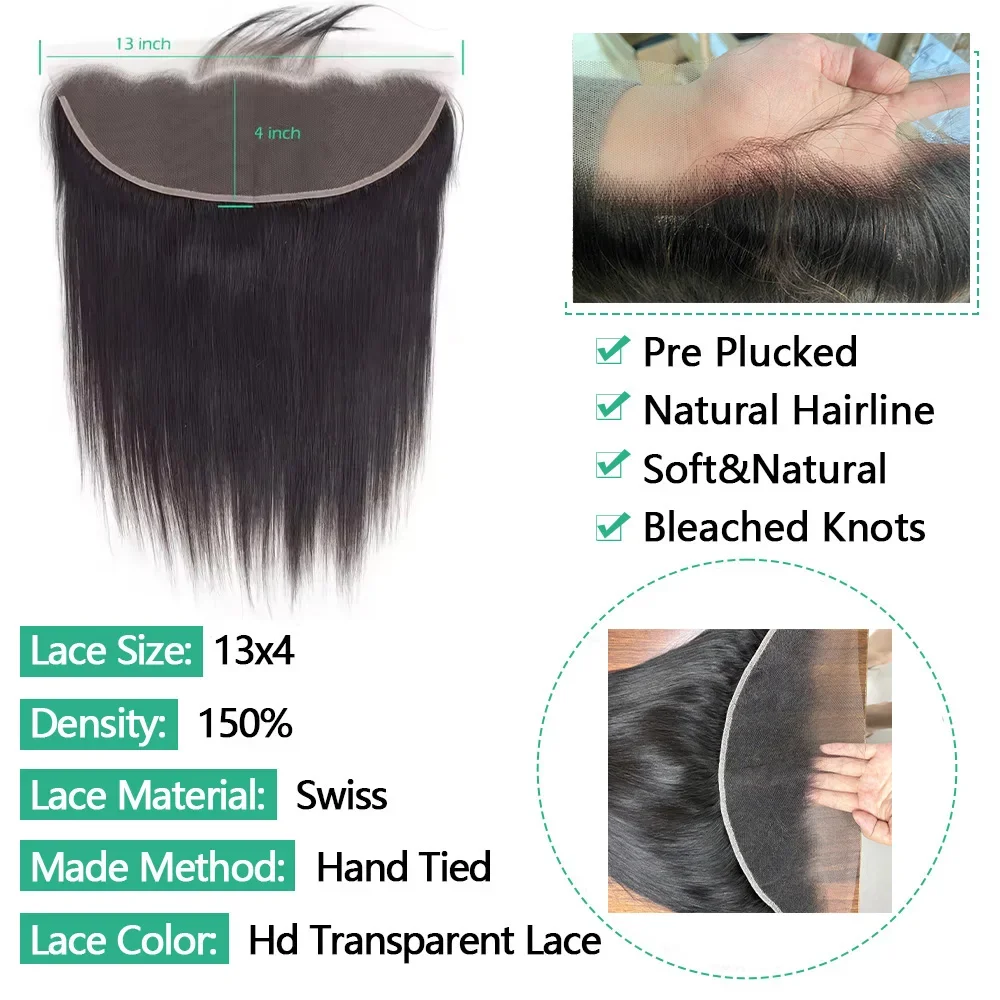 Straight Hair 2X6 13x4 Lace Frontal Closure Only 4x4 5x5 6x6 Lace Closure Brazilian Hair PrePlucked Hair Line Human Hair Closure