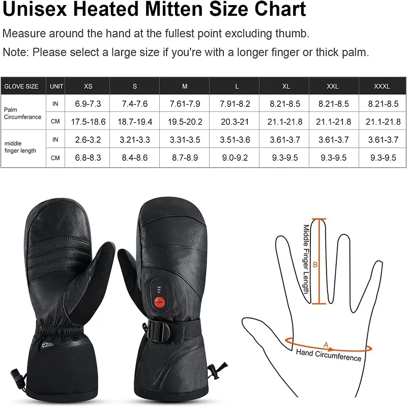 Winter Ski Snowboard Gloves Rechargeable Heated Thermal Leather Waterproof High Temperature Mittens With Battery Woman Men Black