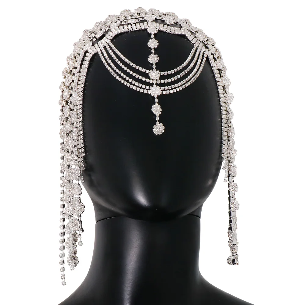 Fashion Tassel Head Chain Jewelry Indian for Women 1920s Flapper Forehead Cap Headpieces Bridal Art Deco Party Hair Accessories
