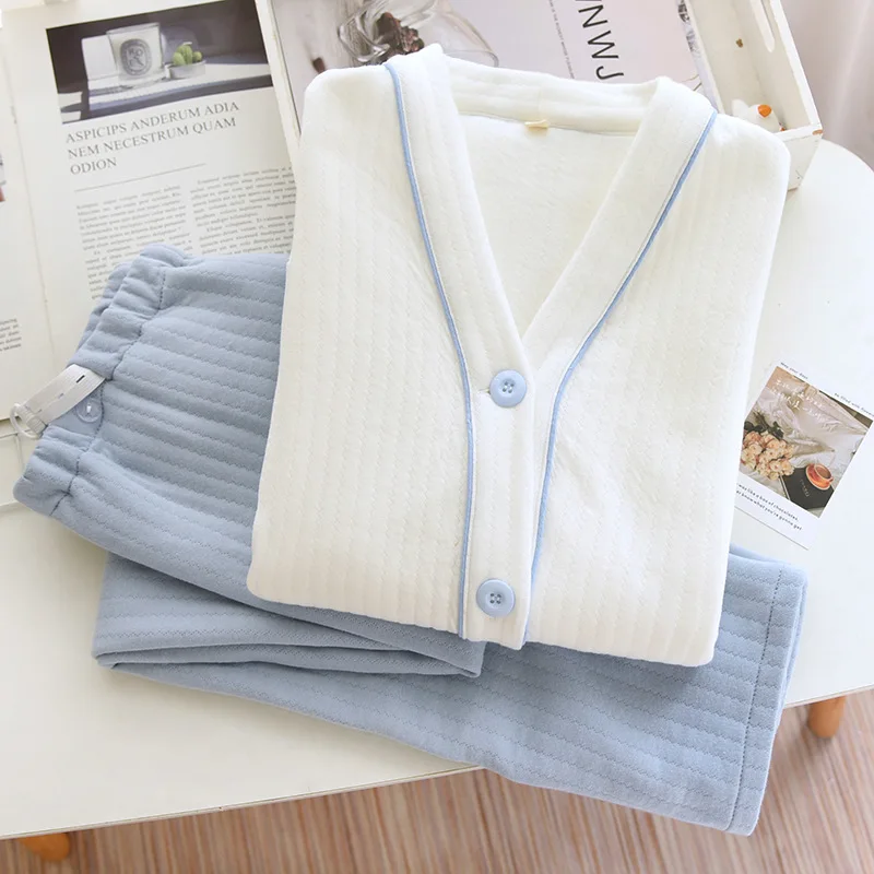 New Pregnant Women Nursing Pajamas Set Thickened Cotton Confinement Clothes Pijamas Winter Warm Breastfeeding Home Clothes Suit