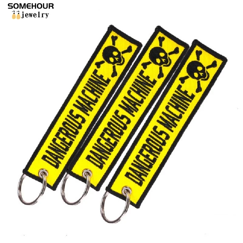 SOMEHOUR Danger Machine Keychain Jewelry Embroidered Skull Both Sides Key Rings For Bicycle Motorcycle Car Bag Women Men Gifts