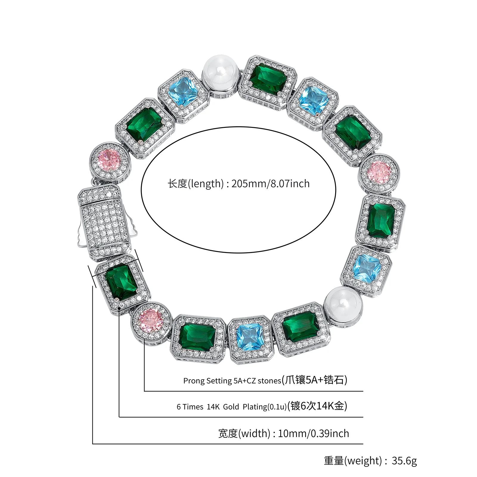 GUCY Rainbow Cubic Zirconia Bracelets Iced Out Chain Bracelet For Women Men Vintage Party Jewelry Gifts
