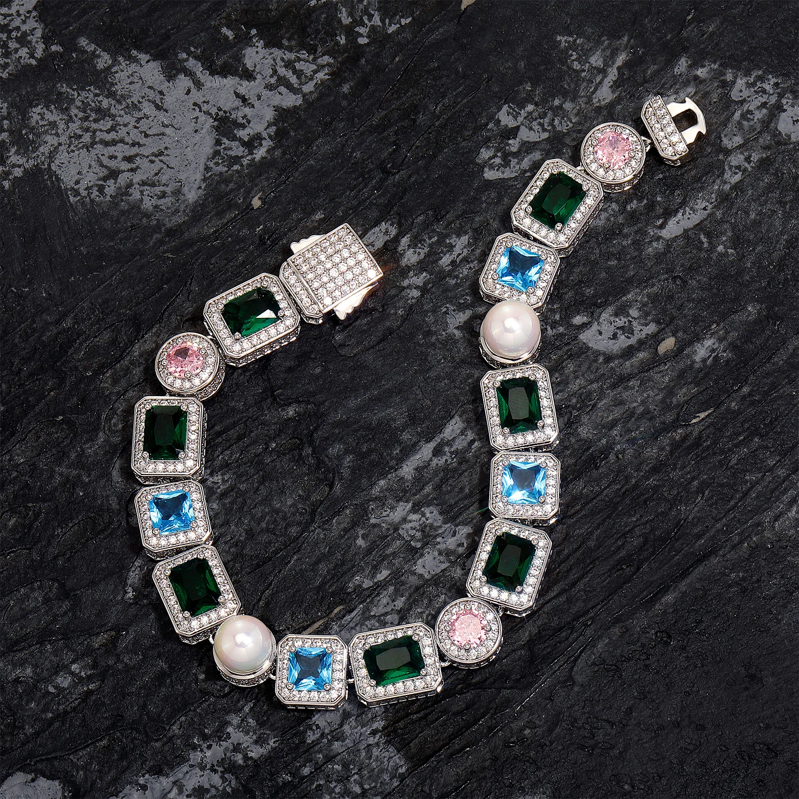 GUCY Rainbow Cubic Zirconia Bracelets Iced Out Chain Bracelet For Women Men Vintage Party Jewelry Gifts