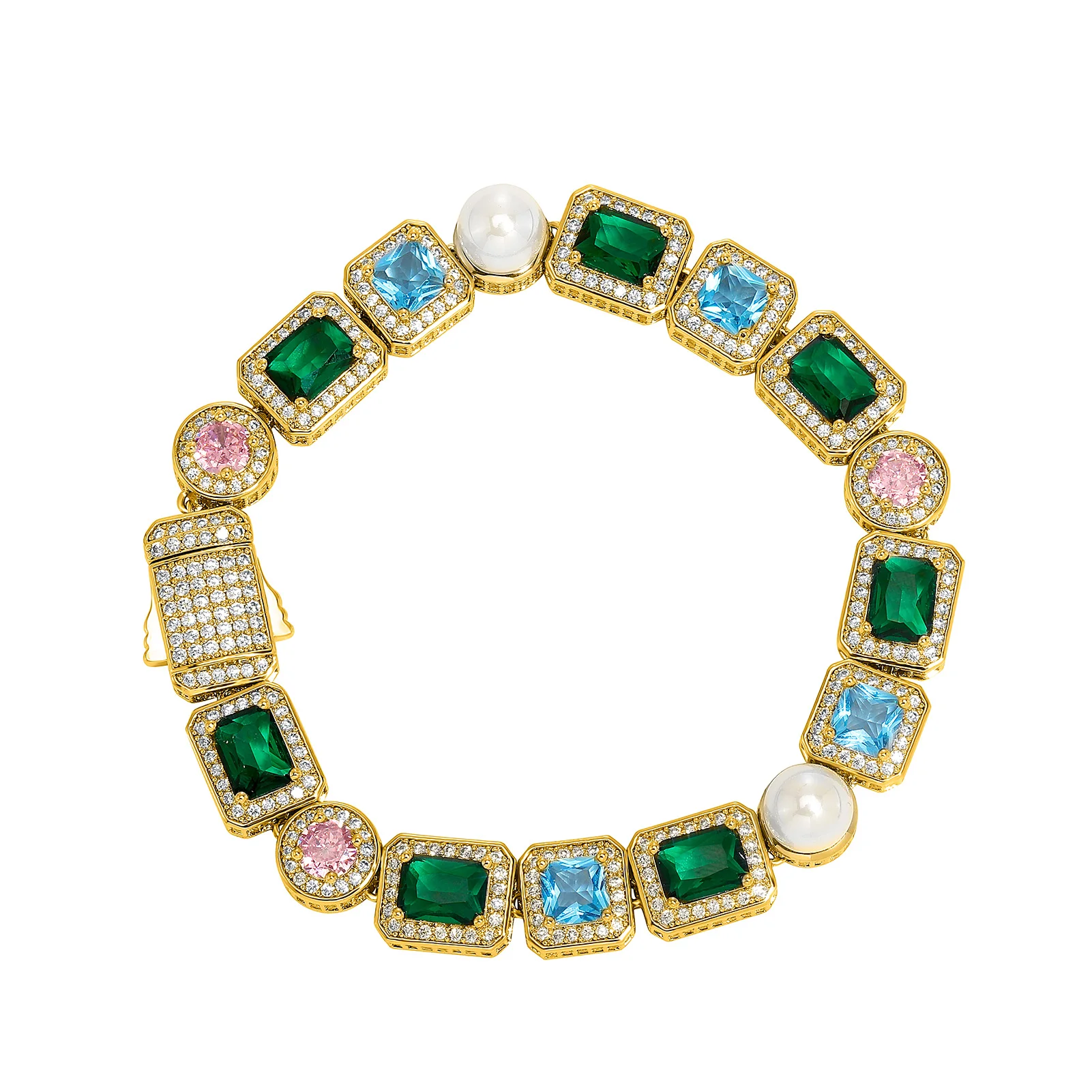 GUCY Rainbow Cubic Zirconia Bracelets Iced Out Chain Bracelet For Women Men Vintage Party Jewelry Gifts