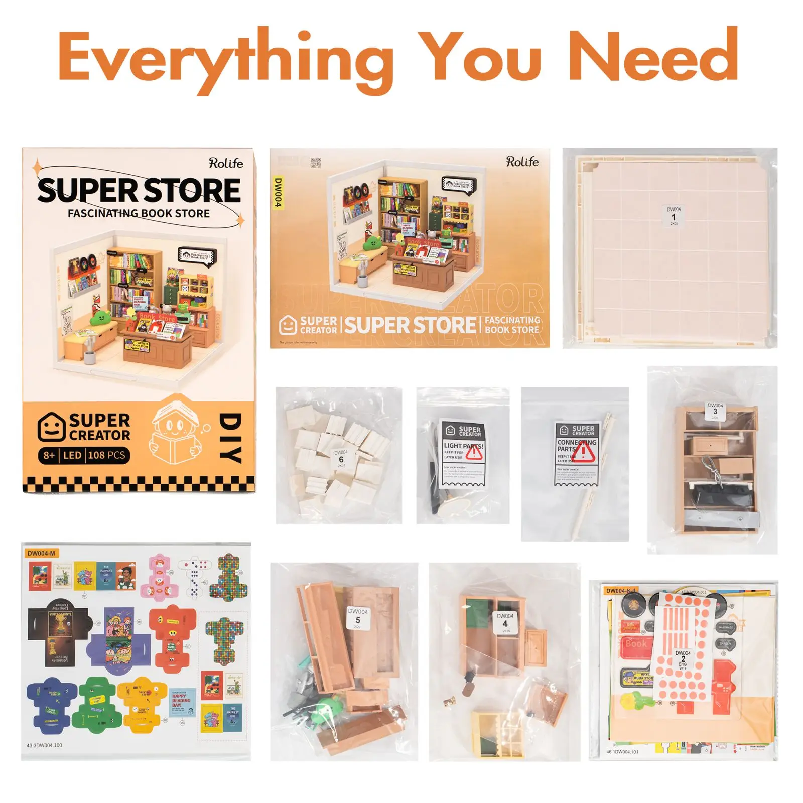 Robotime Rolife 3D Plastic Puzzle Mini Doll House Fascinating Book Store DIY Miniature House Kit