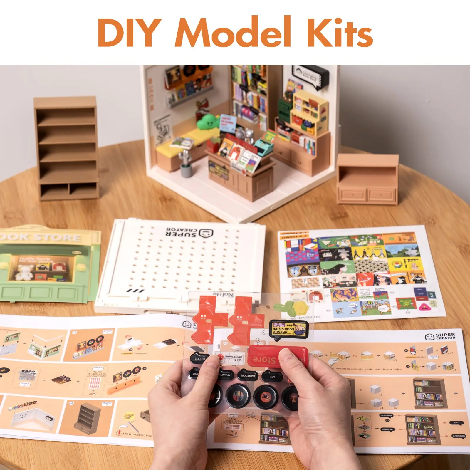 Robotime Rolife 3D Plastic Puzzle Mini Doll House Fascinating Book Store DIY Miniature House Kit