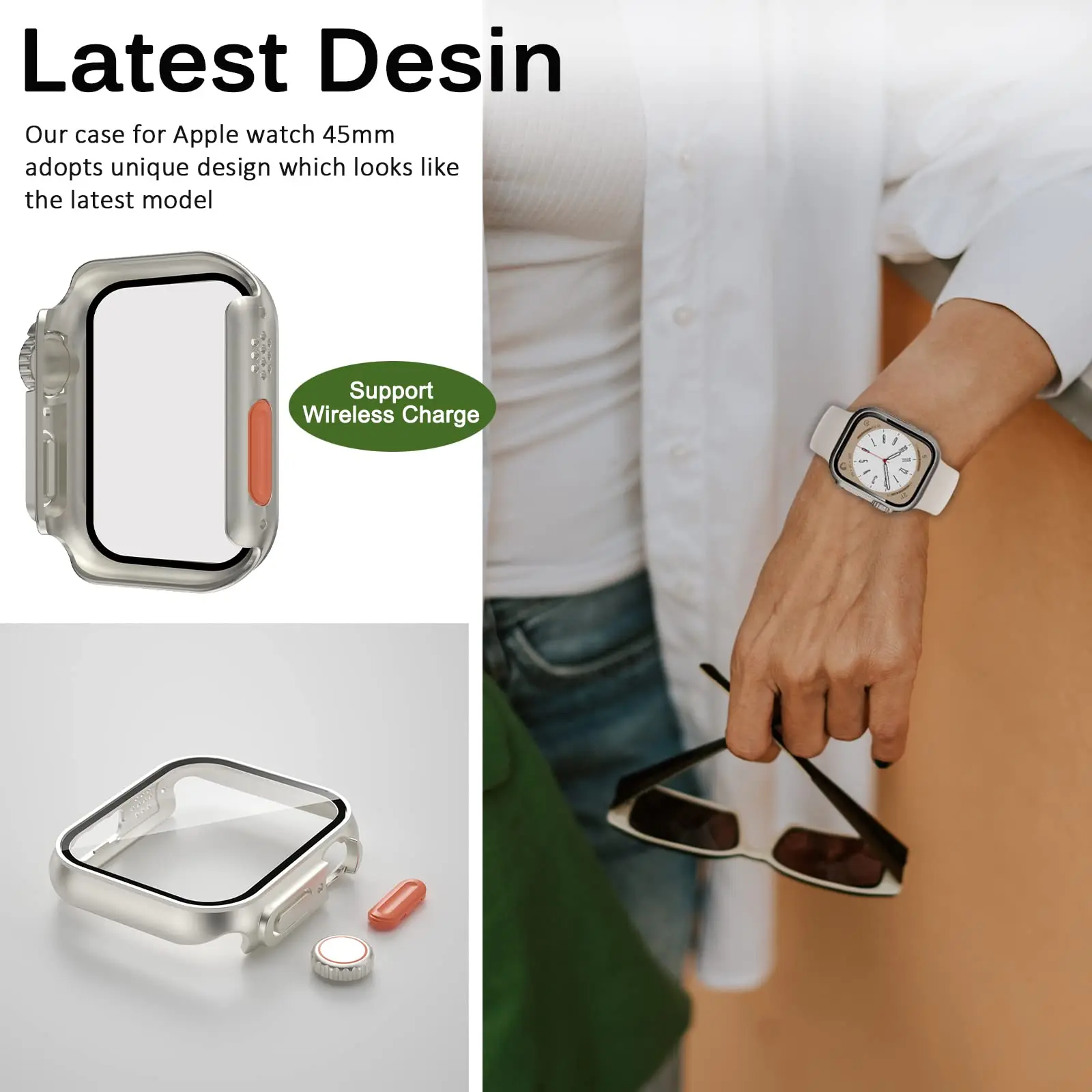 Glass+PC Firm Cover for Apple Watch Case 44mm 40mm 45mm 41mm Appearance Upgrade 49mm Turning into ultra iWatch series 8 7 6 5 se