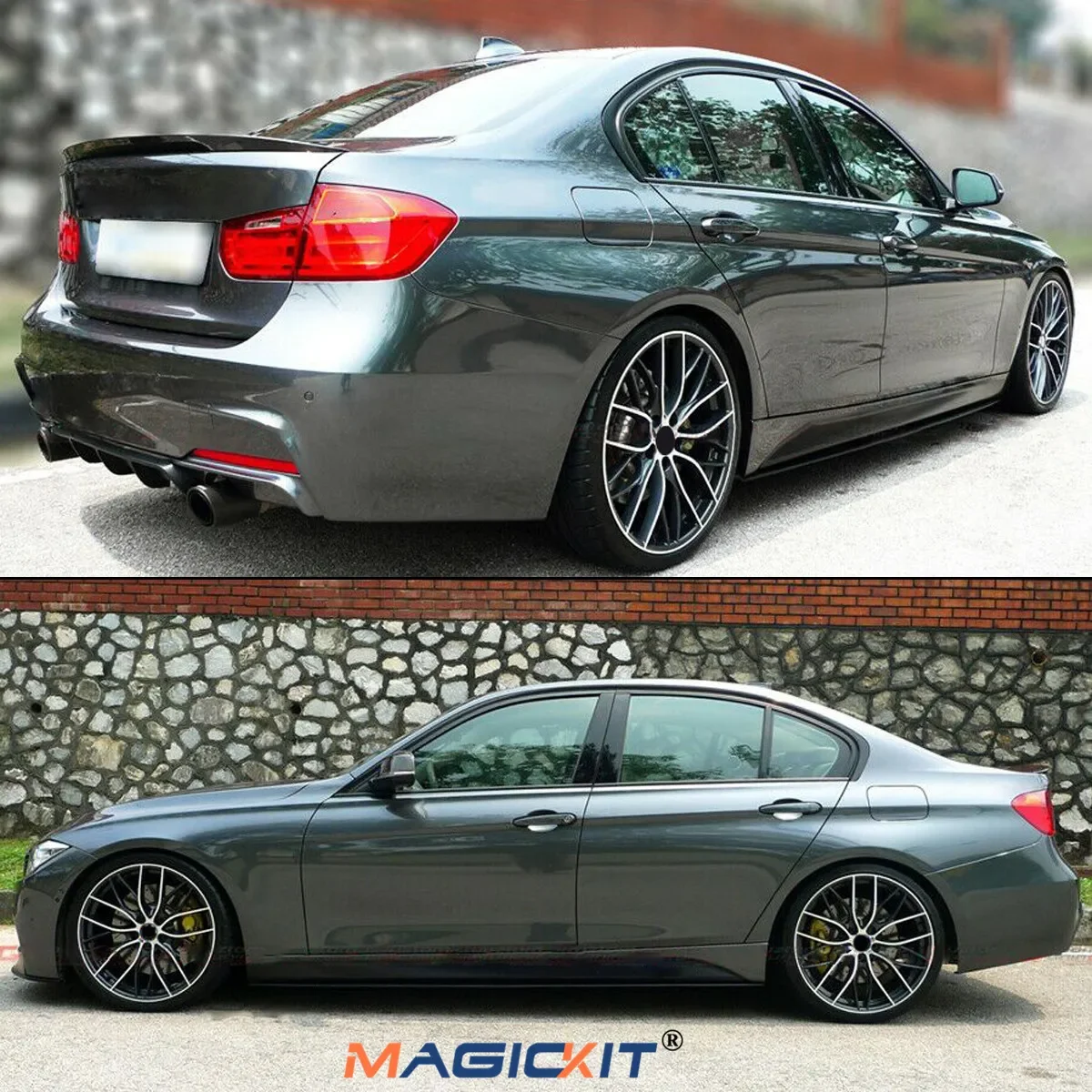 MagicKit forBMW 3 Series F30 2012-2018 with M Sport Bumper Car Side Skirts Fenders Splitter Bumper EXTENSION BLADES GLOSS BLACK