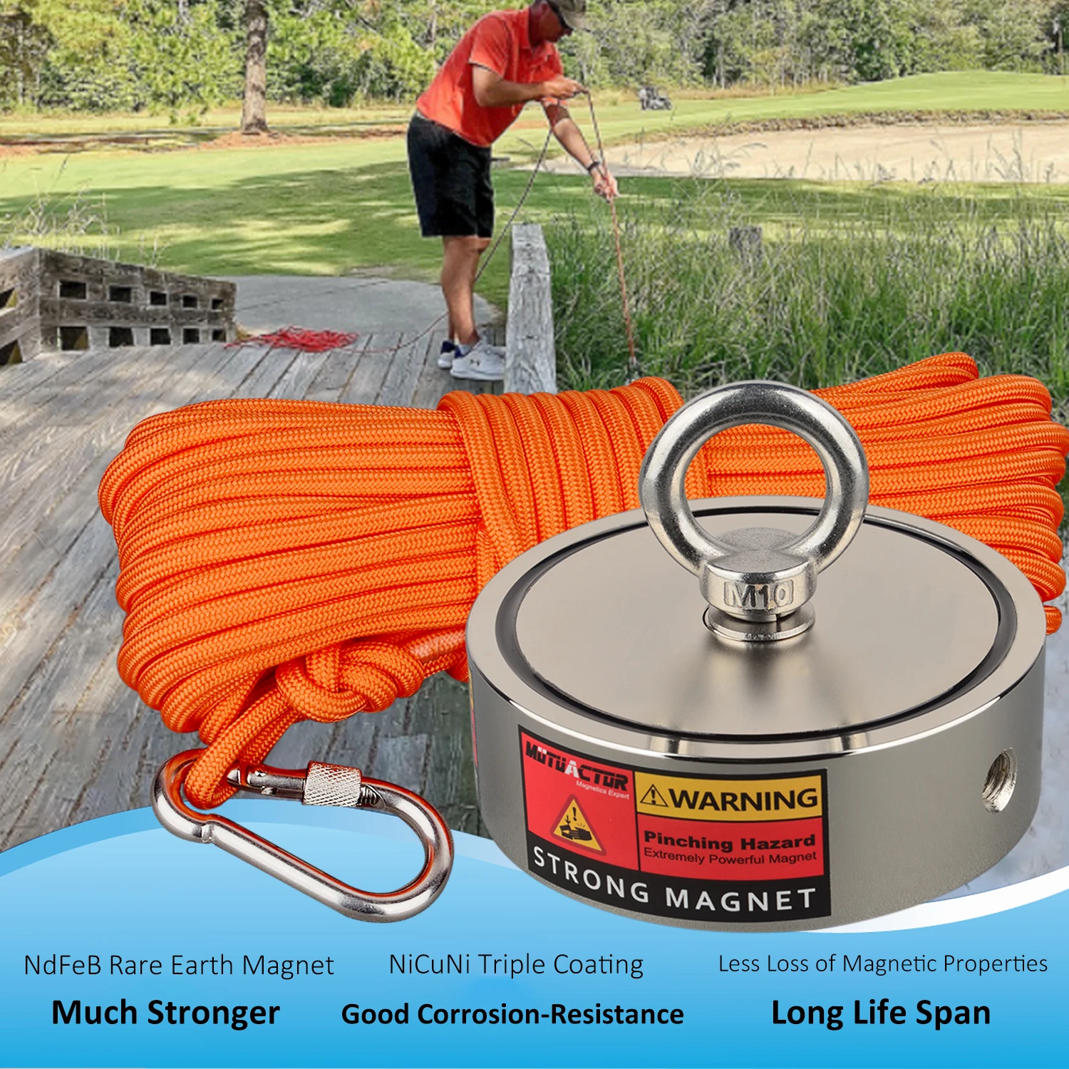 Jumbo Size Two Side Fishing Magnet Set Deep Sea Detecting Magnets Combined 2000lbs Magnet Salvage Magnetic Material 15M Rope