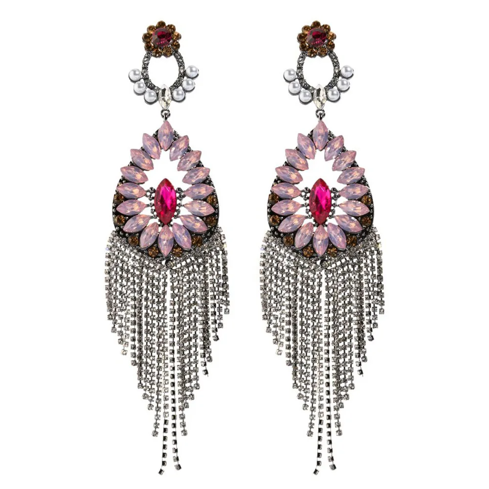 Tassel Earrings Pink Bohemian Women Pendant Luxury Designer Rhinestone Accessories Crystal Earrings Weddings Party Jewelry Y2k
