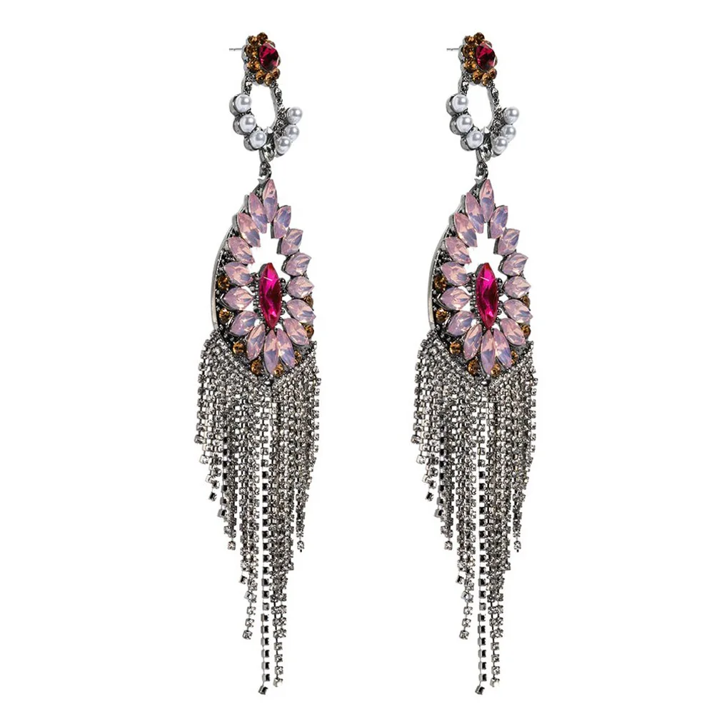 Tassel Earrings Pink Bohemian Women Pendant Luxury Designer Rhinestone Accessories Crystal Earrings Weddings Party Jewelry Y2k