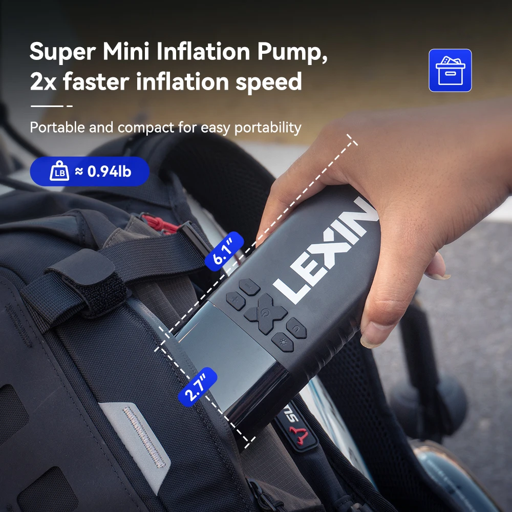 Lexin P4 Smart Air Pump 4000mAh for Motorcycles Tire Inflator Bicycle Boat with LED Digital&Preset Pressure Inflation