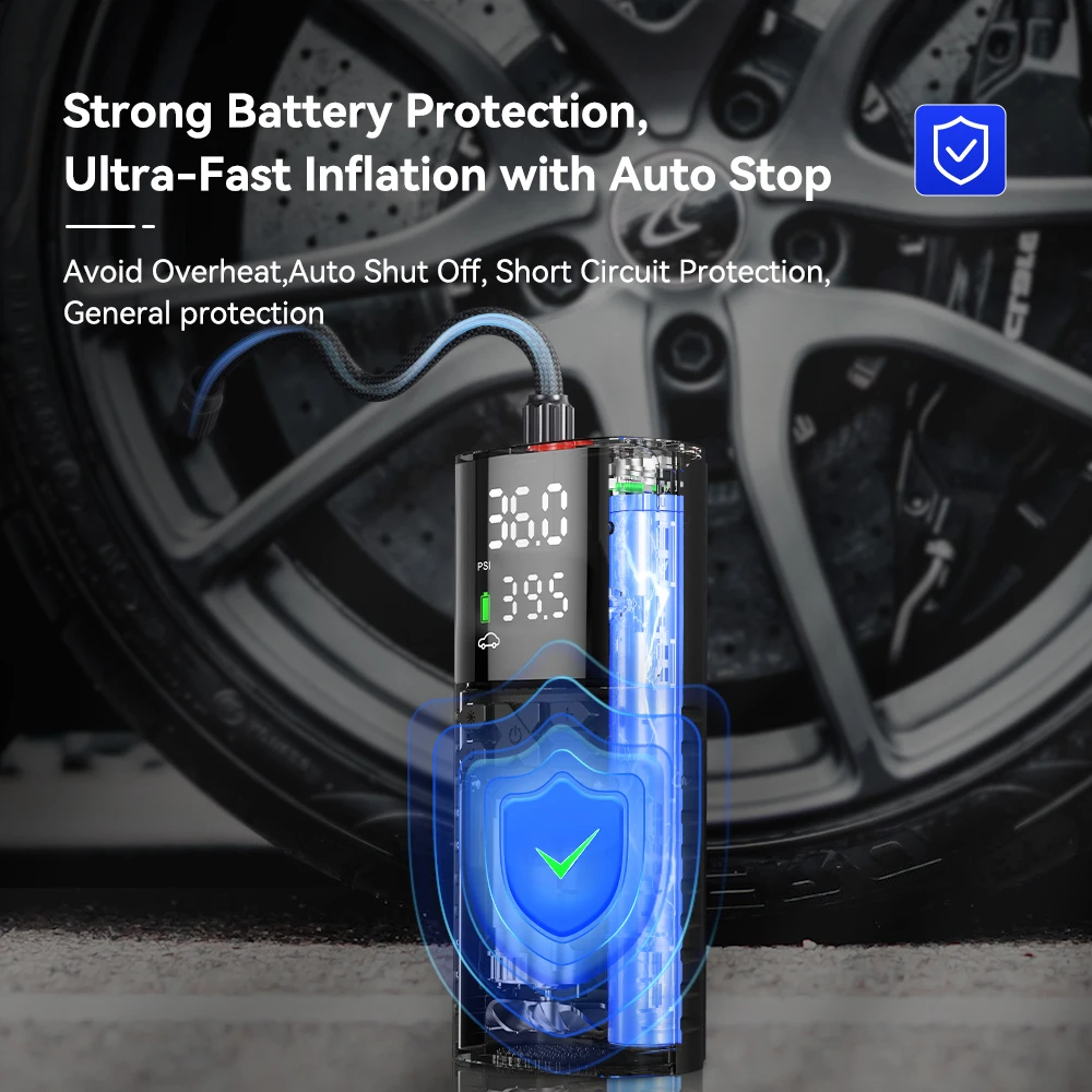 Lexin P4 Smart Air Pump 4000mAh for Motorcycles Tire Inflator Bicycle Boat with LED Digital&Preset Pressure Inflation