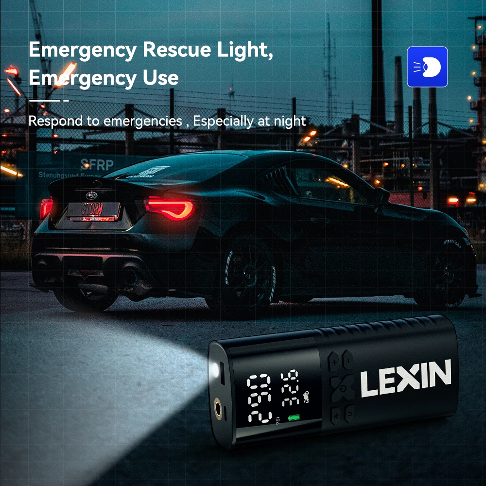 Lexin P4 Smart Air Pump 4000mAh for Motorcycles Tire Inflator Bicycle Boat with LED Digital&Preset Pressure Inflation