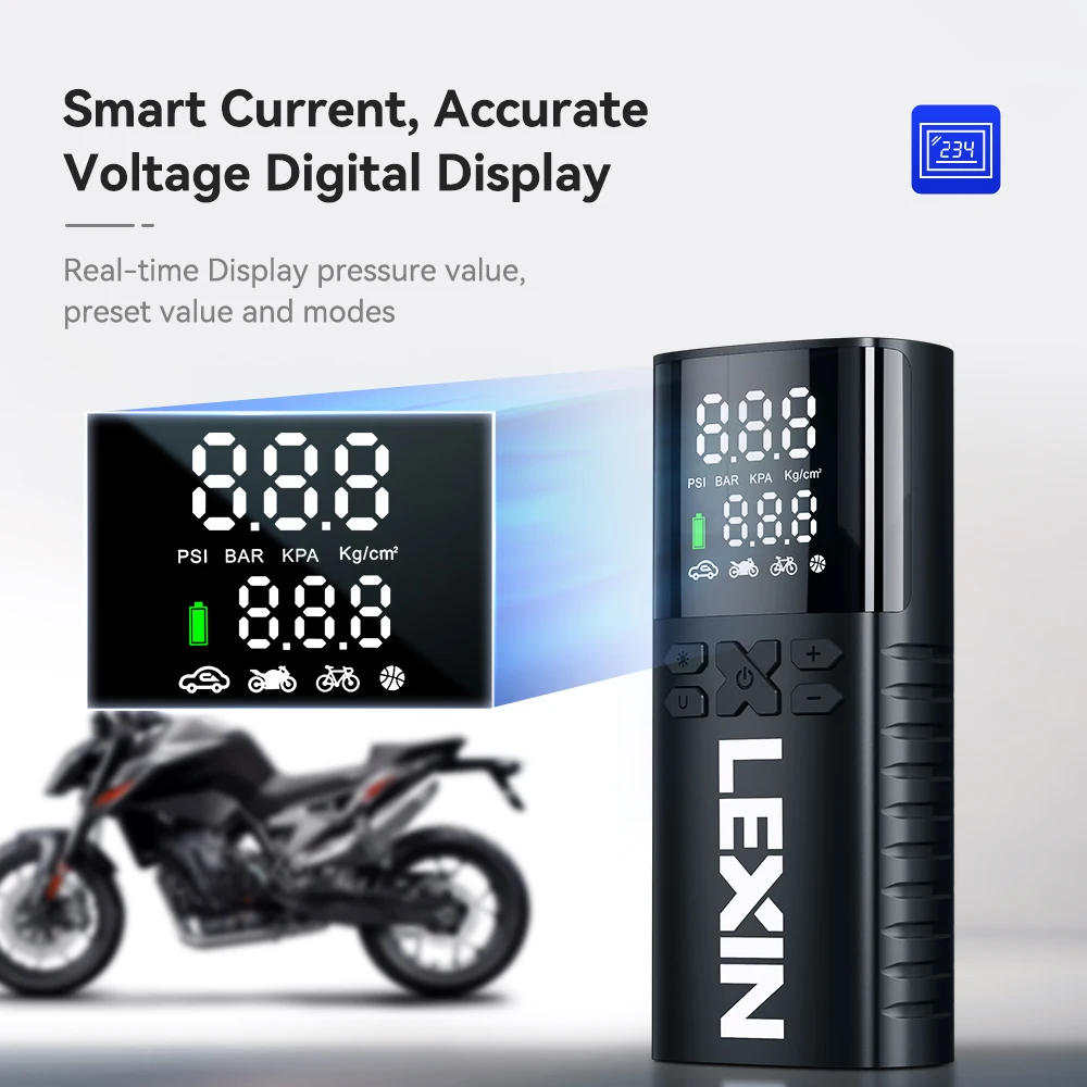 Lexin P4 Smart Air Pump 4000mAh for Motorcycles Tire Inflator Bicycle Boat with LED Digital&Preset Pressure Inflation