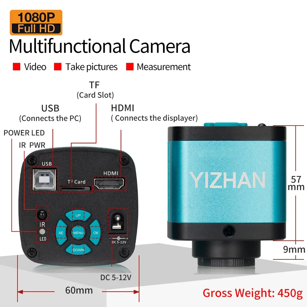 YIZHAN 130X Lens C-mount Digital Microscope for Electronics 4K 1080P HD Industrial Cameras 60MP 48MP HDMI USB VGA Repair Tools