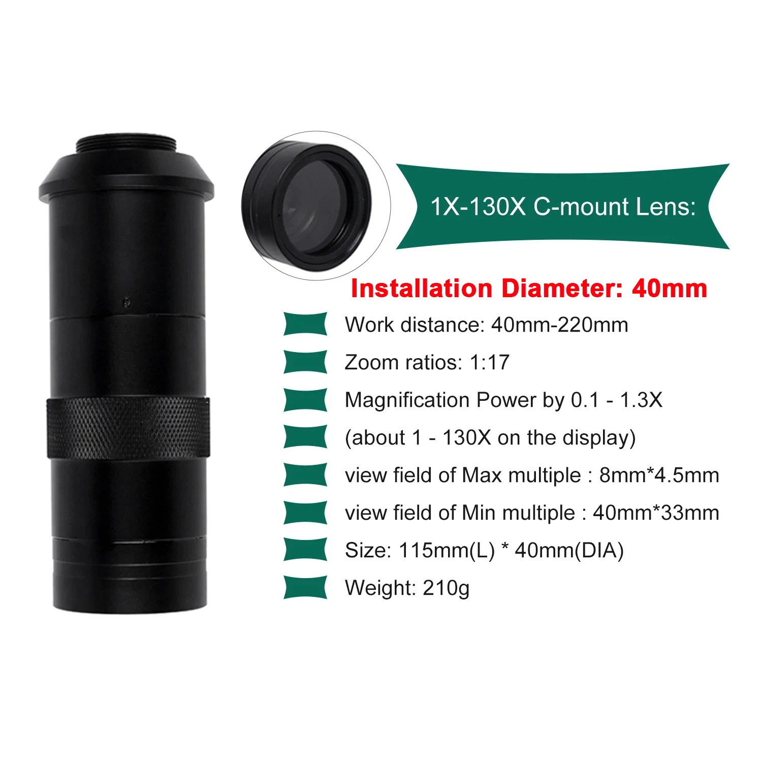 YIZHAN 130X Lens C-mount Digital Microscope for Electronics 4K 1080P HD Industrial Cameras 60MP 48MP HDMI USB VGA Repair Tools